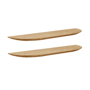 Pack 2 étagères flottantes arrondies en bois massif ton chêne moyen différentes tailles
