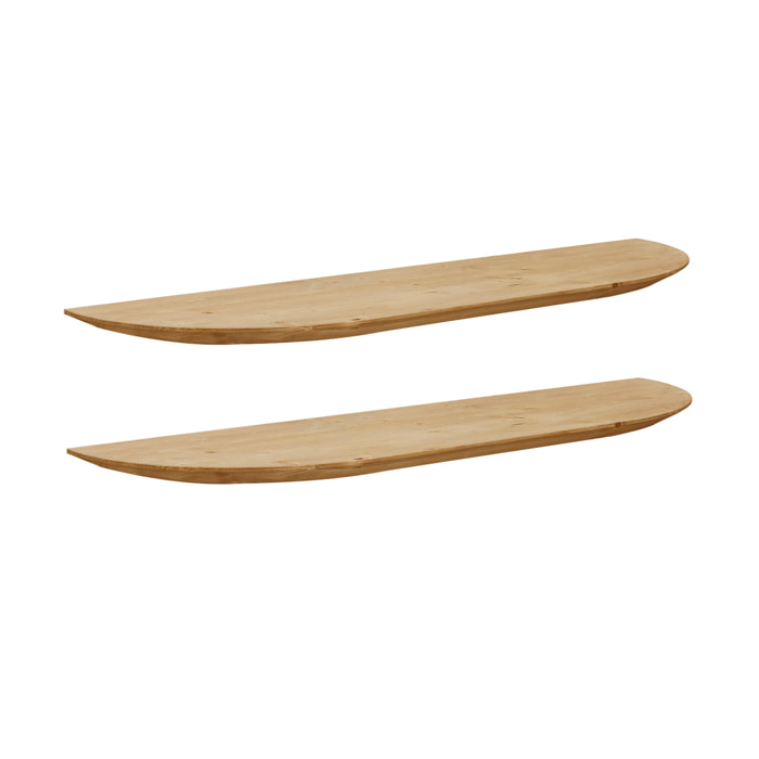 Pack 2 étagères flottantes arrondies en bois massif ton chêne moyen différentes tailles