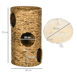 Tour à griffer pour chat - tonneau griffoir - 3 niveaux + plateforme - jacinthe d'eau tissu