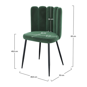 Lot de 2 chaises en velours vert et pieds en métal - Rosy