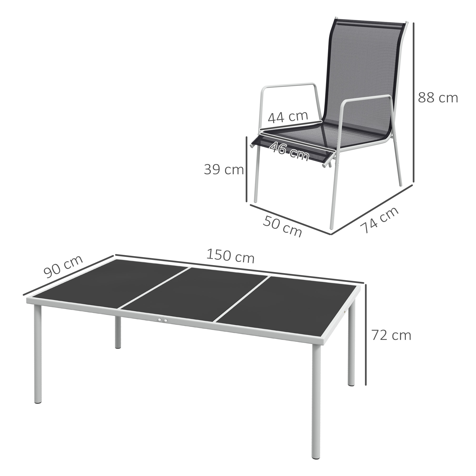 Conjunto de Comedor de Exterior Juego de Comedor de Jardín de 7 Piezas con 1 Mesa 6 Sillas Apilables y Marco de Acero para Terraza Patio Negro