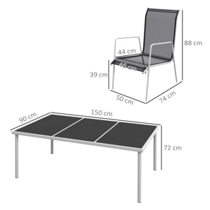 Conjunto de Comedor de Exterior Juego de Comedor de Jardín de 7 Piezas con 1 Mesa 6 Sillas Apilables y Marco de Acero para Terraza Patio Negro