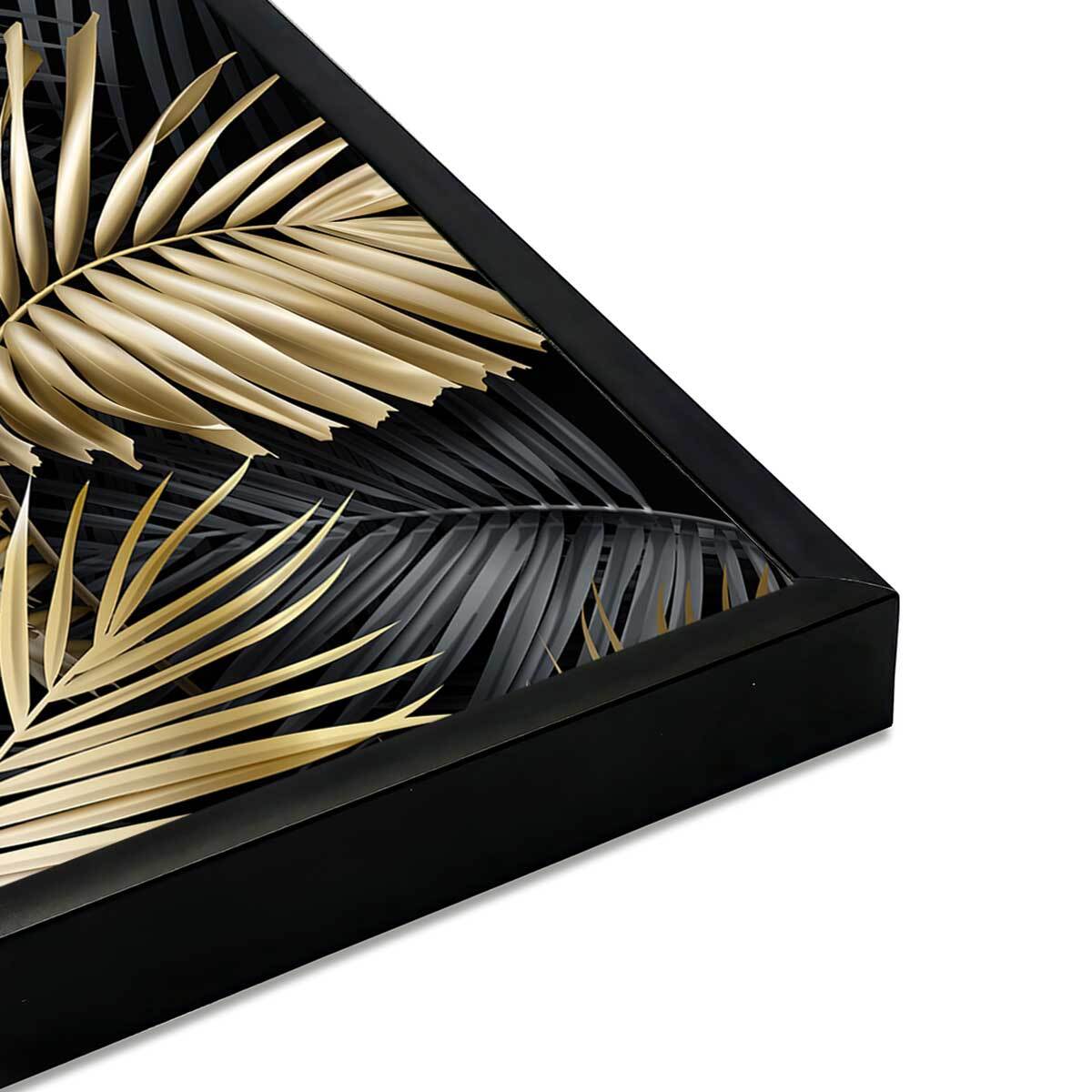 Affiche encadrée feuilles tropicales dorées fond noir Affiche + cadre en métal - Noir