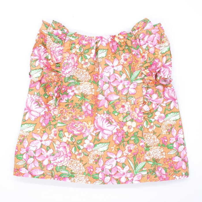 Blusa ocre flor rosa