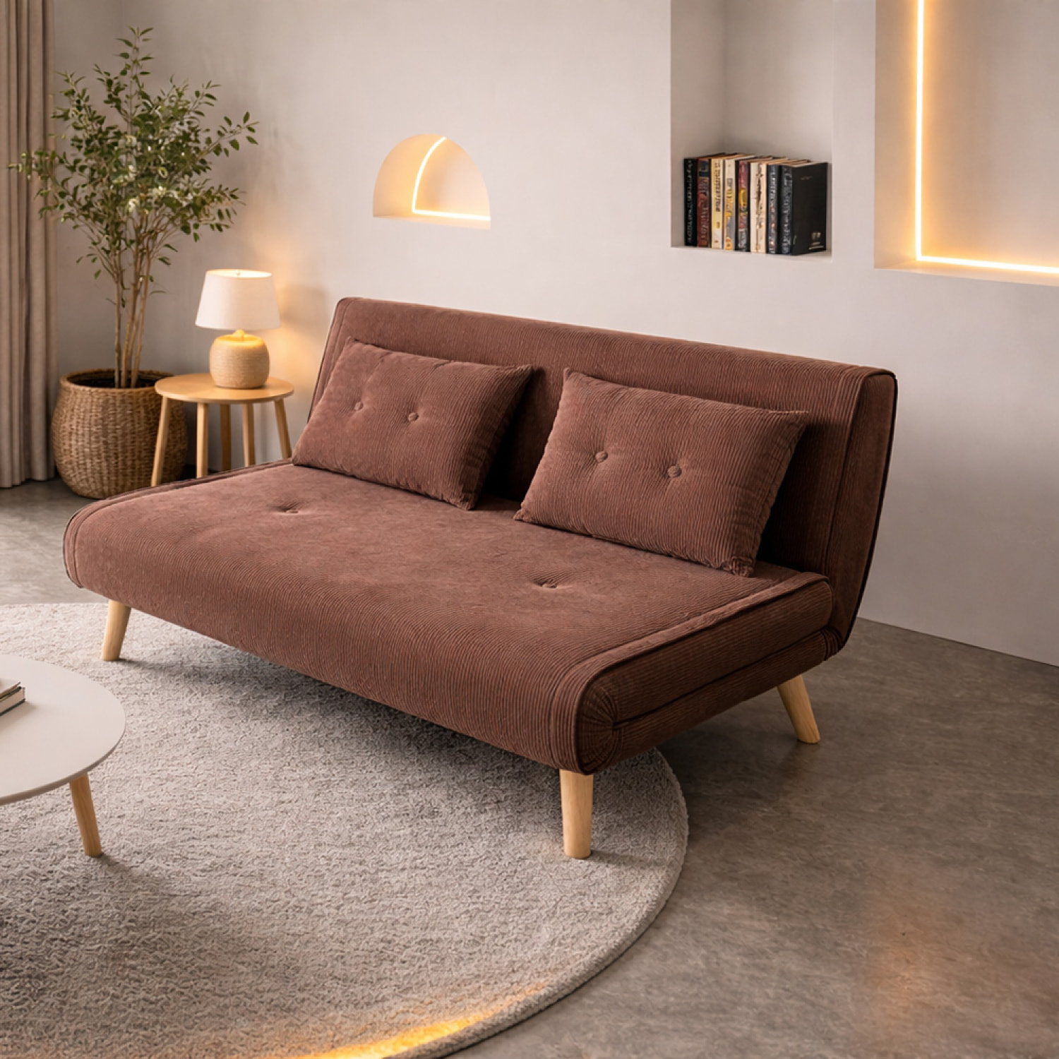 LIPIK Canapé convertible en velours côtelé chccolat 2 places