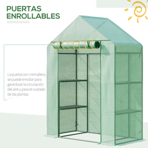 Invernadero de Jardín 141x72x191 cm Vivero Casero con 4 Estantes Puerta Enrollable Cubierta de PE 140g/m² y Marco de Acero para Cultivos Plantas Macetas Flores Verde