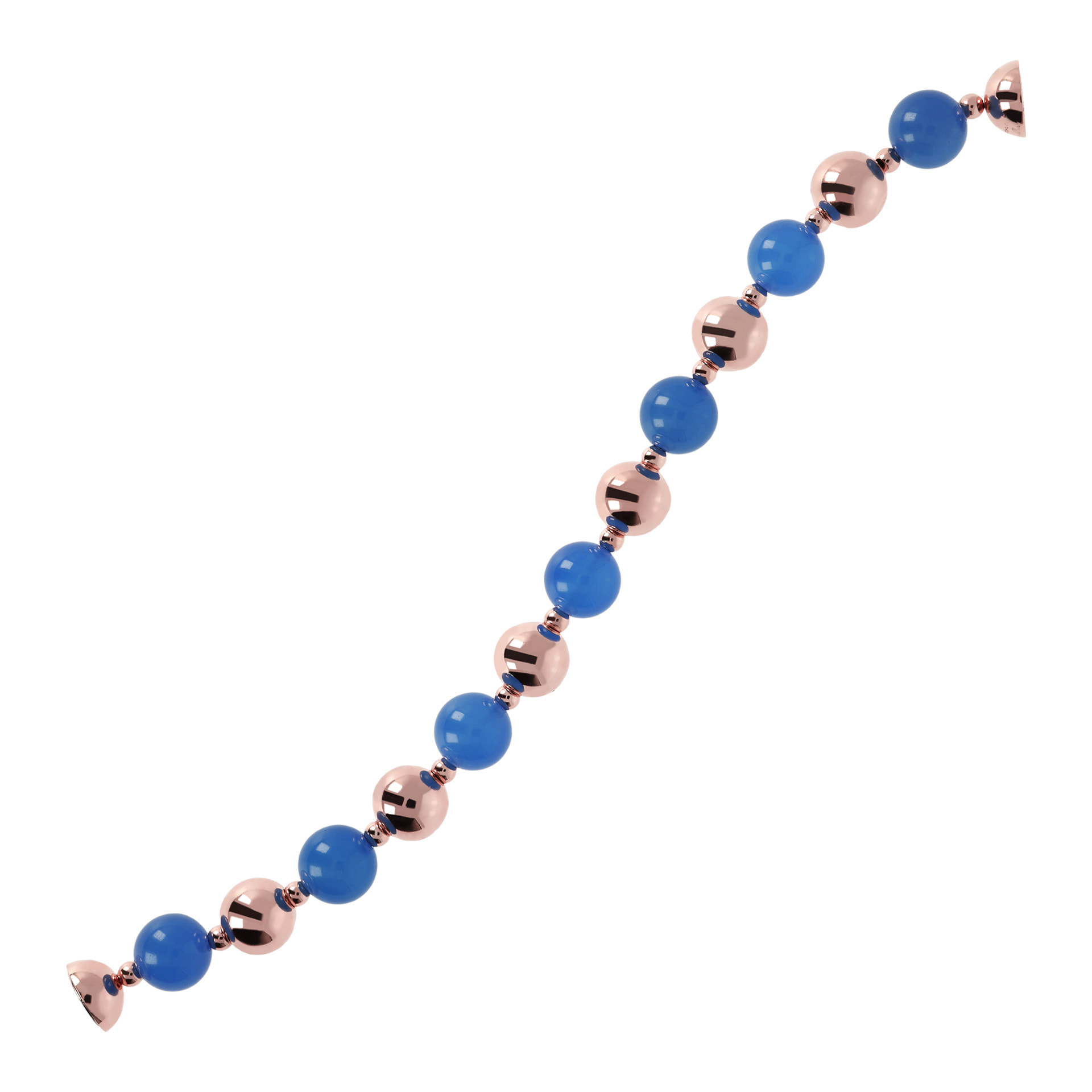 Bracciale con Bead Lucide e Pietra Naturale Calcedonio Blu Sfaccettato