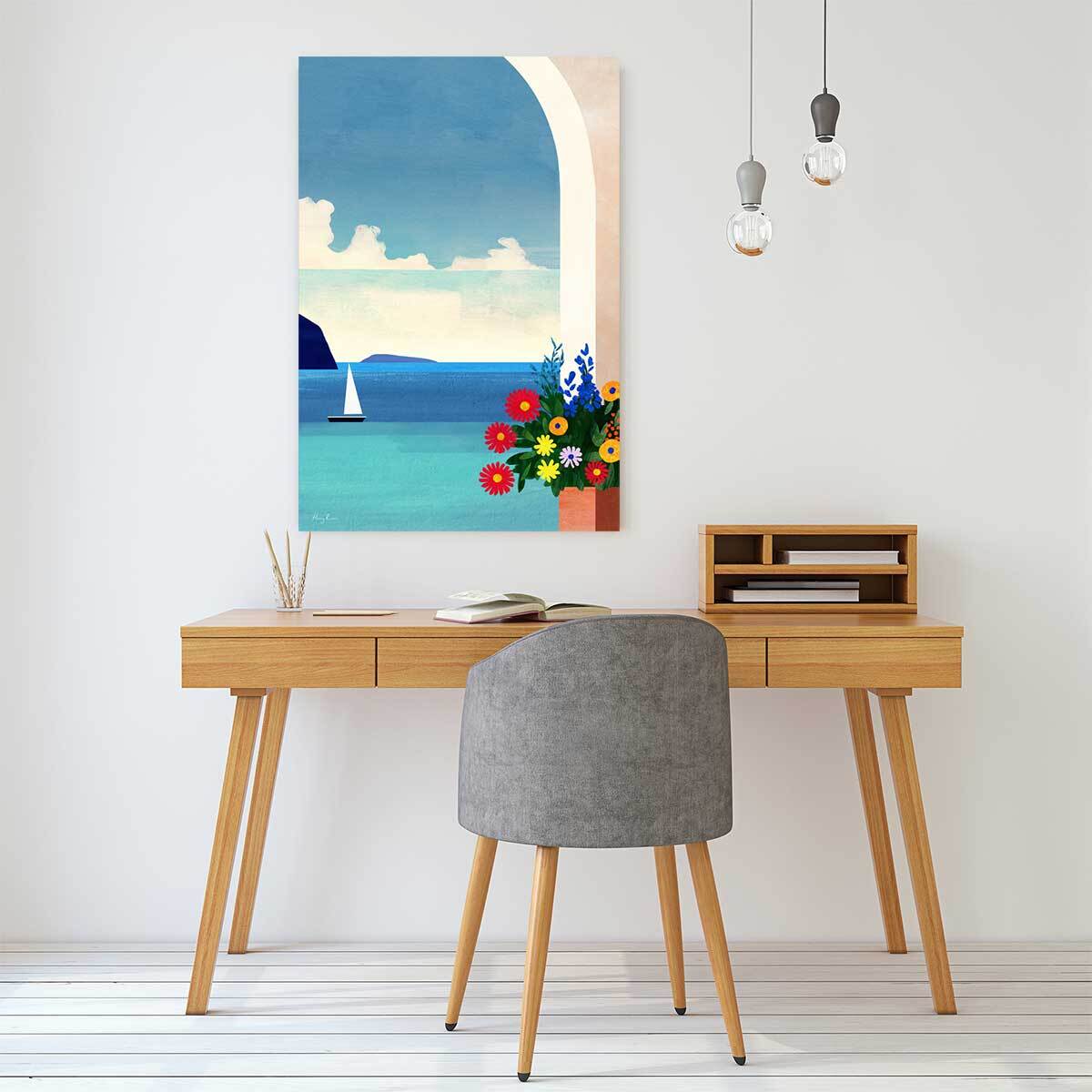 Tableau paysage vacances bleu méditerranéen  Toile imprimée