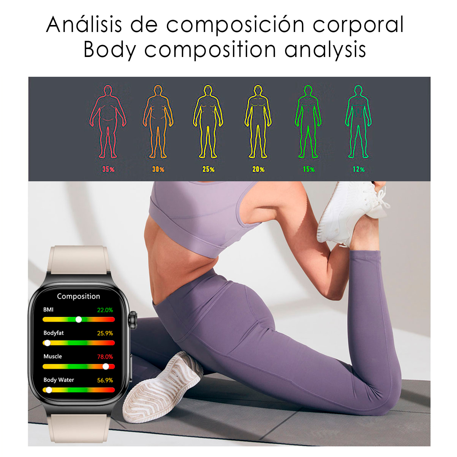 Smartwatch TK18. Llamadas Bluetooth con funciones avanzadas de salud: medición de glucosa, lípidos y ácido úrico, temperatura corporal, ECG, EDA, micro examen físico y composición corporal.