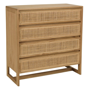 AMY - Commode 4 tiroirs 90cm en bois de mindi et rotin naturel