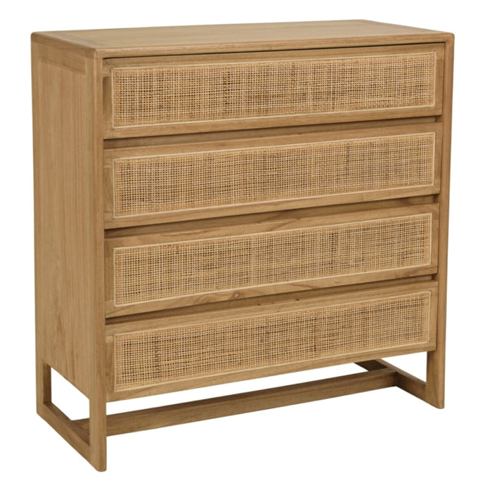 AMY - Commode 4 tiroirs 90cm en bois de mindi et rotin naturel