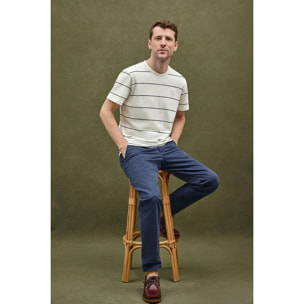 Maglietta a righe ecrù e blu marino con toppa Polo Club