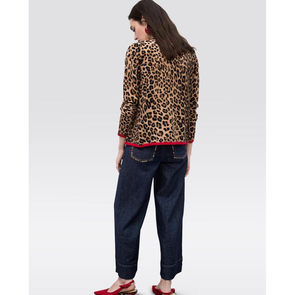 Culottes in denim con dettaglio leopardato sulle tasche