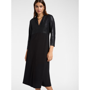 Elena Mirò - Vestido largo en dos tejidos - Negro