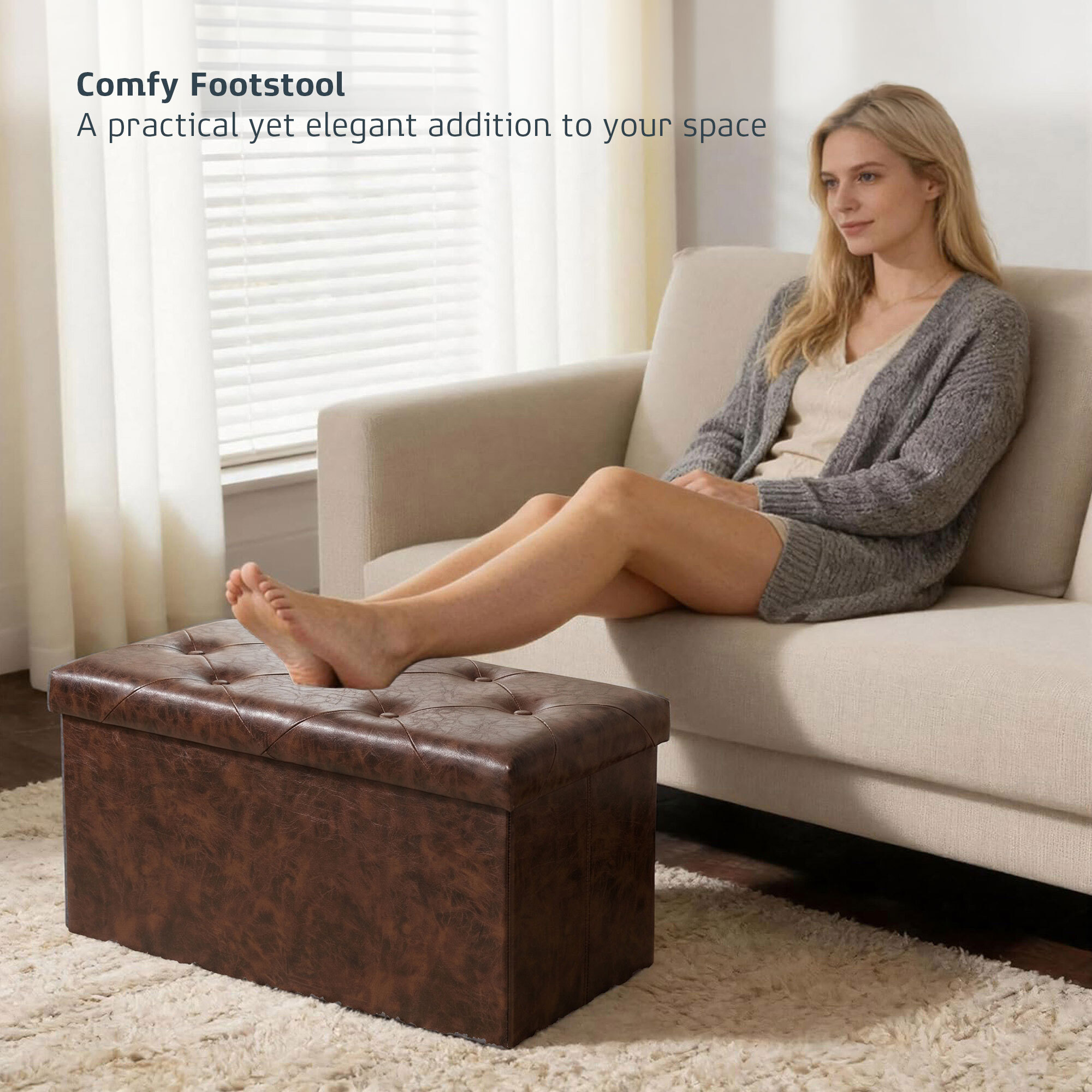 Nemora Saddle 75 - Cassapanca Ottomana 76,2x38,1x38,1 cm Pouf Contenitore Poggiapiedi in Similpelle Marrone