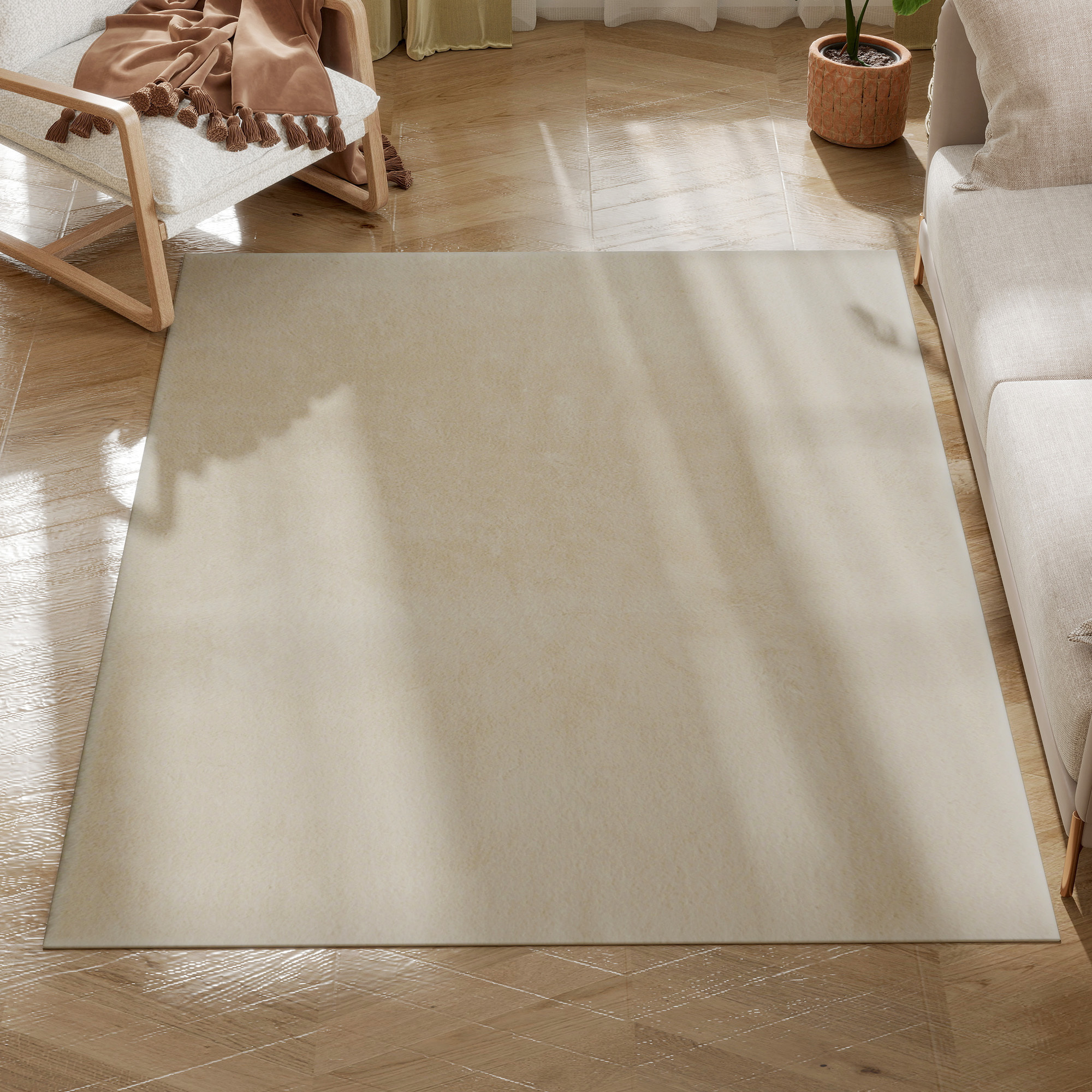 Alfombra Salón 120x160 cm Alfombra Lavable en Lavadora Pelo Largo Suave Estilo Moderno Tapete para Sala de Estar Dormitorio Comedor Blanco Crema