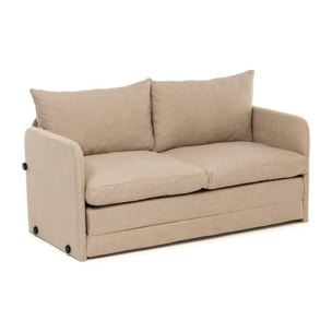 Canapé-lit en lin beige, 2 personnes 140 cm ORURO