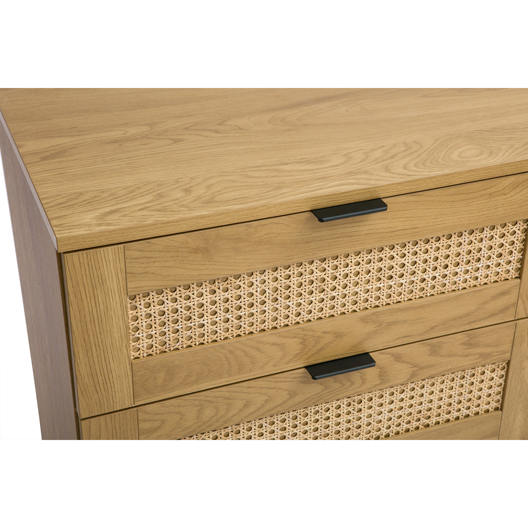 Commode finition bois clair, cannage en rotin et métal noir 6 tiroirs L120 cm MANILLE