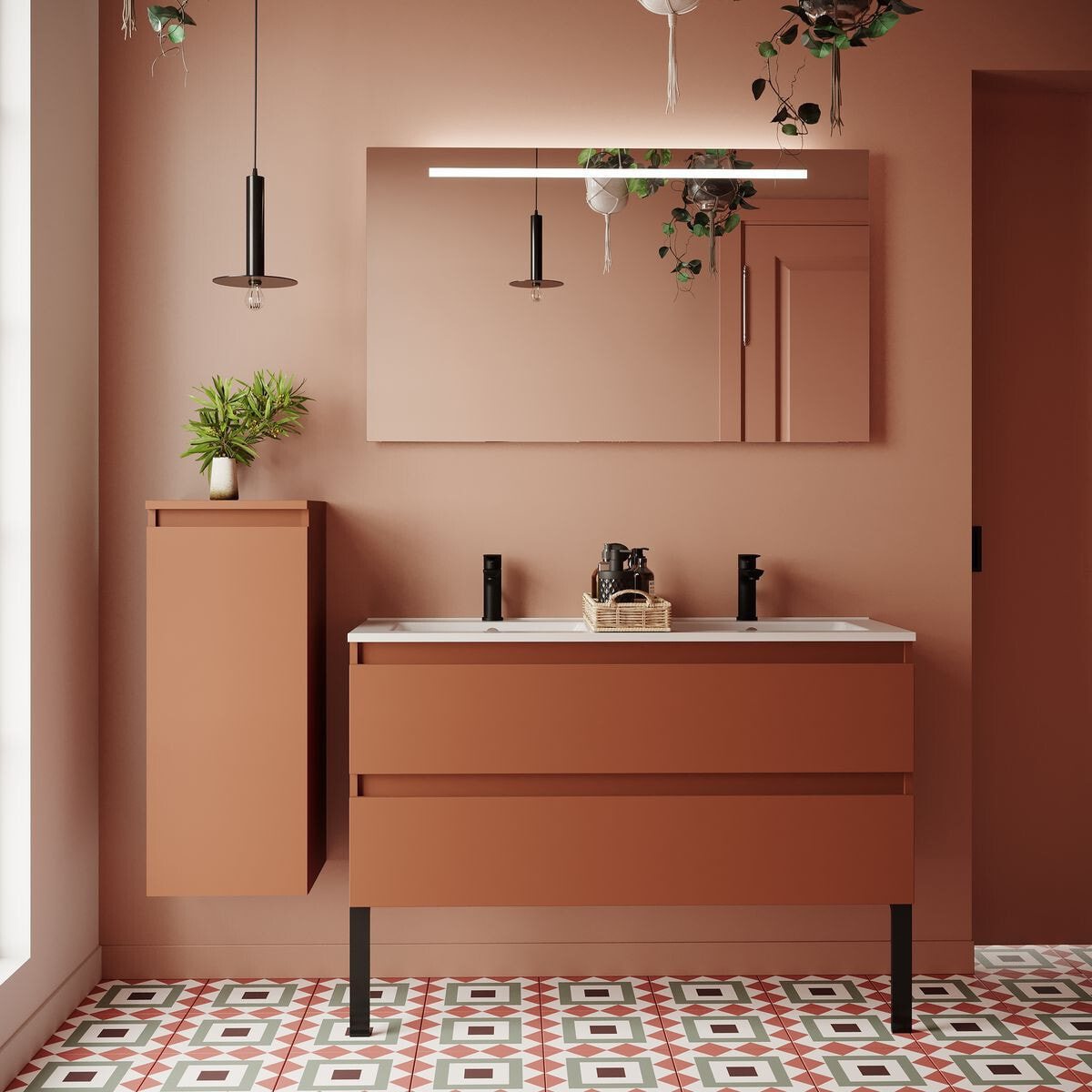 Ensemble double vasque 2 tiroirs + miroir - HUDSON