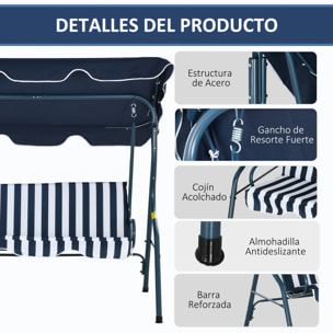Columpio de Jardín de 2-3 Plazas, Balancín de Exterior con Toldo Ajustable en Ángulo, Impermeable y Marco de Acero, para Patio, Balcón, 170x110x153 cm, Azul