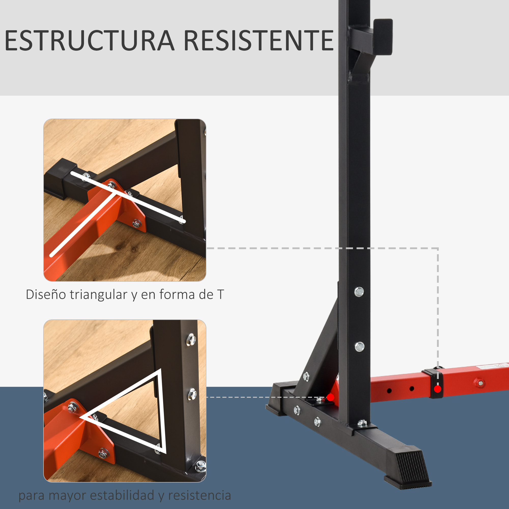 Soporte Ajustable para Barras de Pesas Estante Soporte Multifuncional para Ejercicios en Hogar y Oficina Carga 150 kg Altura Regulable de 121-171 cm Negro y Rojo