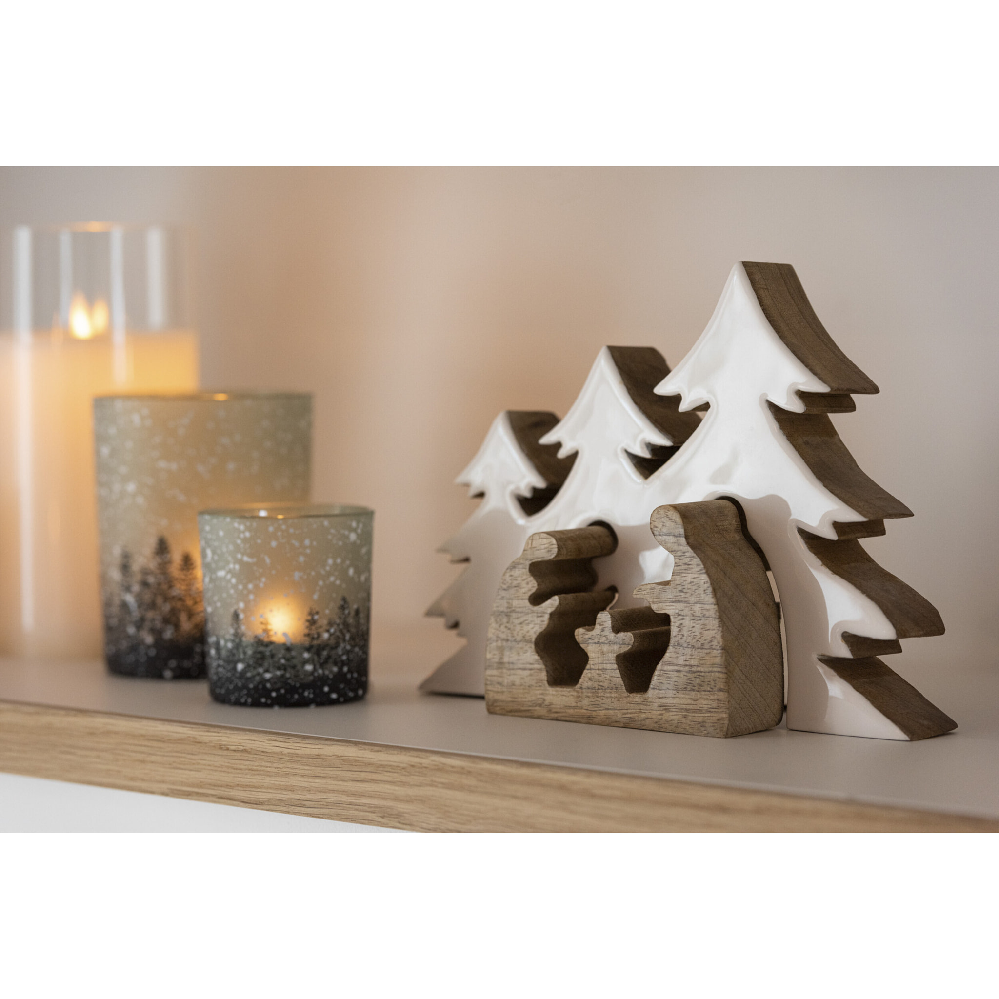 J-Line décoration Crèche Sapins - bois - blanc/naturel