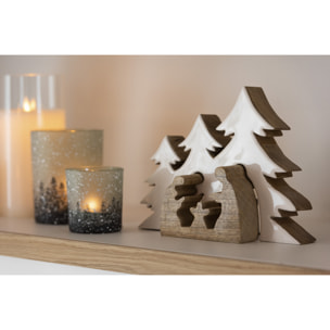 J-Line décoration Crèche Sapins - bois - blanc/naturel