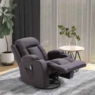 Fauteuil de massage et relaxation électrique chauffant inclinable manuellement repose-pied télécommande chocolat