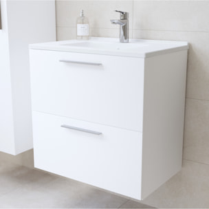 Mia ensemble meuble préassemblé 59x61x39,5 cm avec miroir, lavabo et éclairage LED, Blanc brillant (MIASET60B)