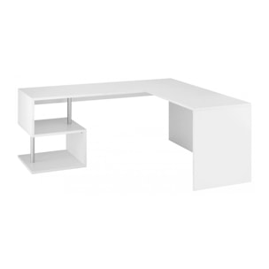 Scrivania ad angolo per ufficio e studio con scaffale, Made in Italy, Tavolo da computer, Scrittoio porta PC, cm 160x60h78, colore Bianco lucido