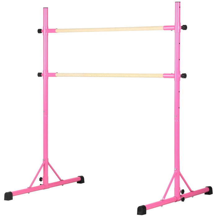 Barre double - barre de ballet - double barre de danse classique - hauteur réglable 75-150 cm - bois de hêtre acier rose