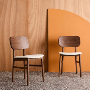 Chaise vintage bois d'hévéa et tissu (lot de 2) OLYMPIE