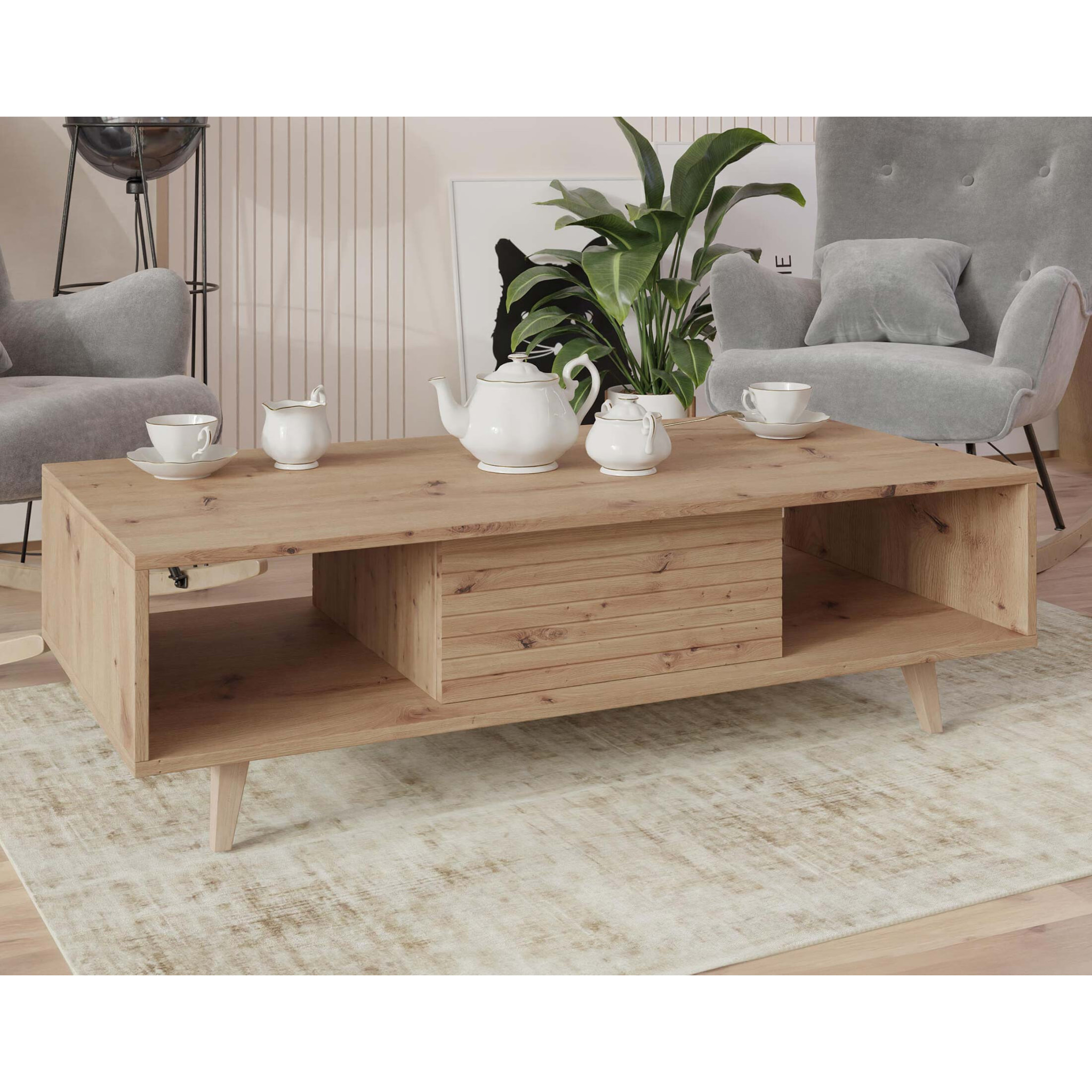 Diego - table basse - effet bois - 2 niches - 120 cm - Bois