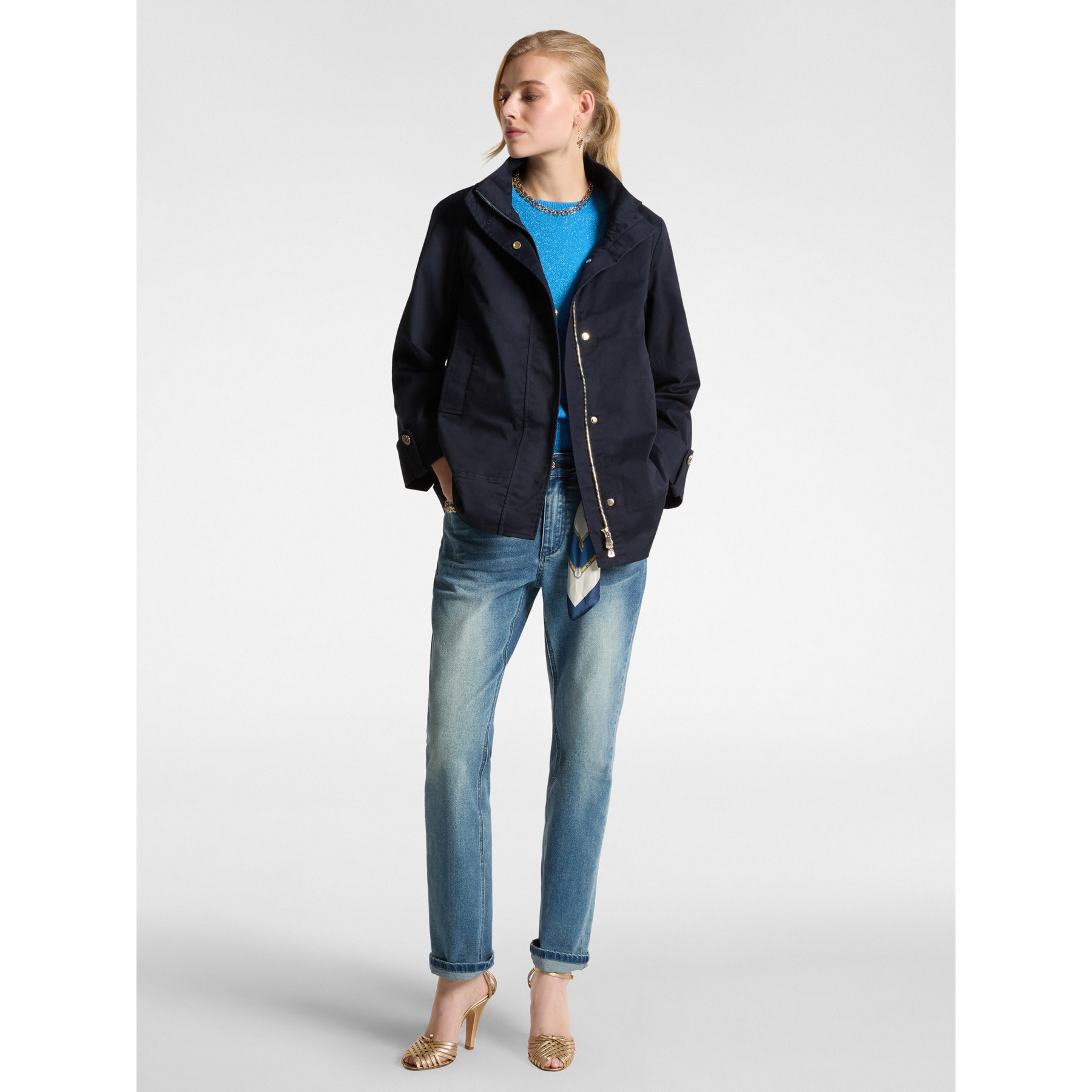 Elena Mirò - Parka in cotone con cappuccio - Blu