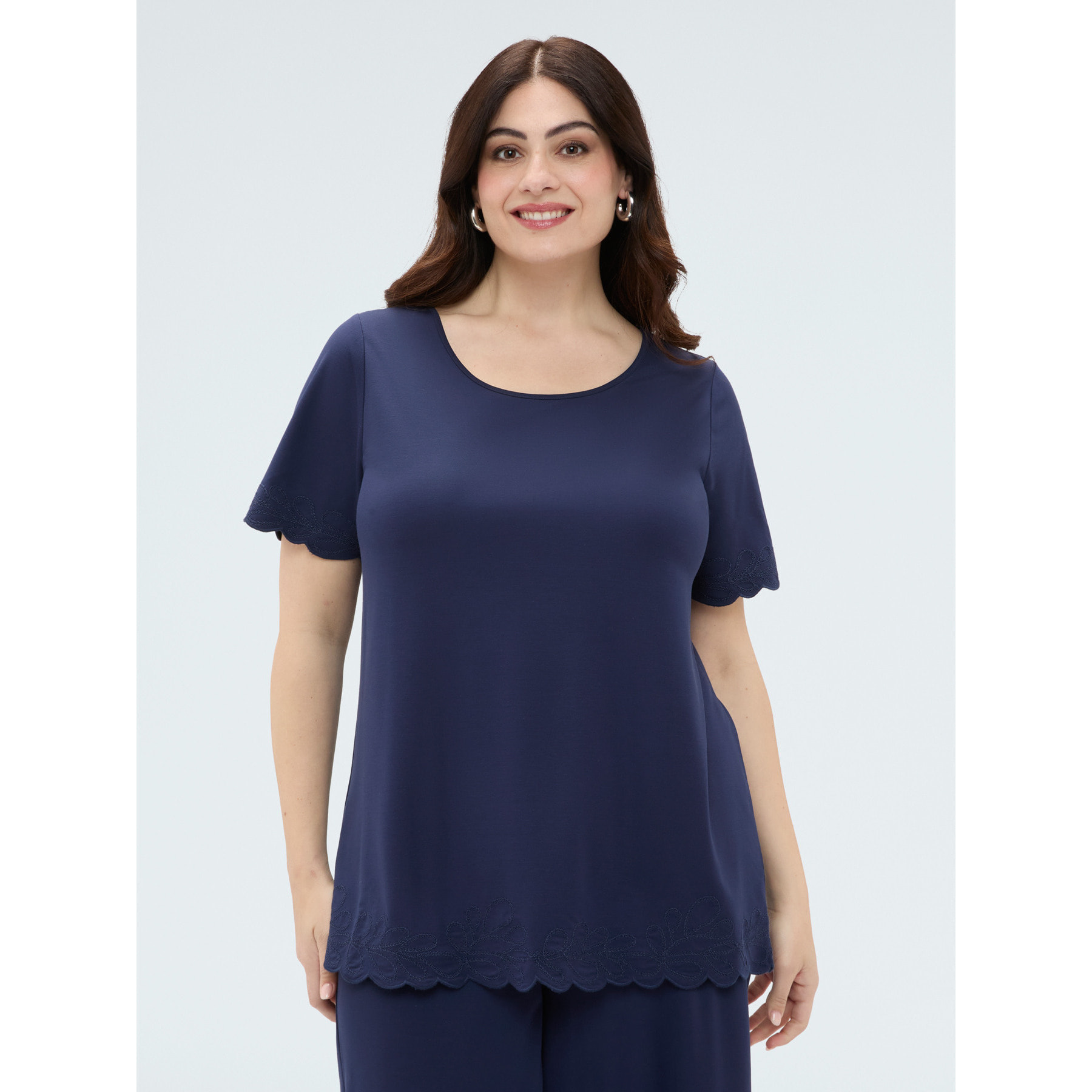 Fiorella Rubino - T-shirt in jersey con dettagli ricamati - Blu