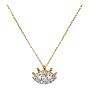 Collana Catena Rolo e Pendente Occhio con Pavé in Cubic Zirconia Placcata Oro Giallo 18kt