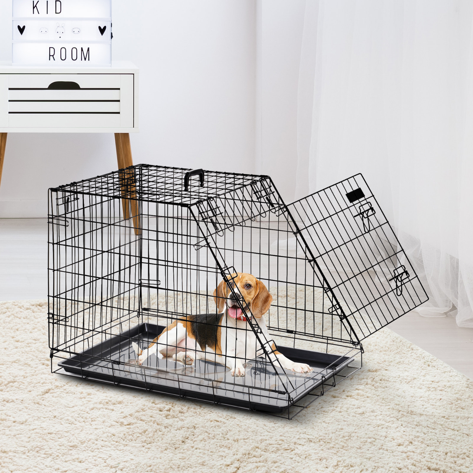 Cage de transport pour chien taille L dim. 76L x 48l x 55H cm métal noir