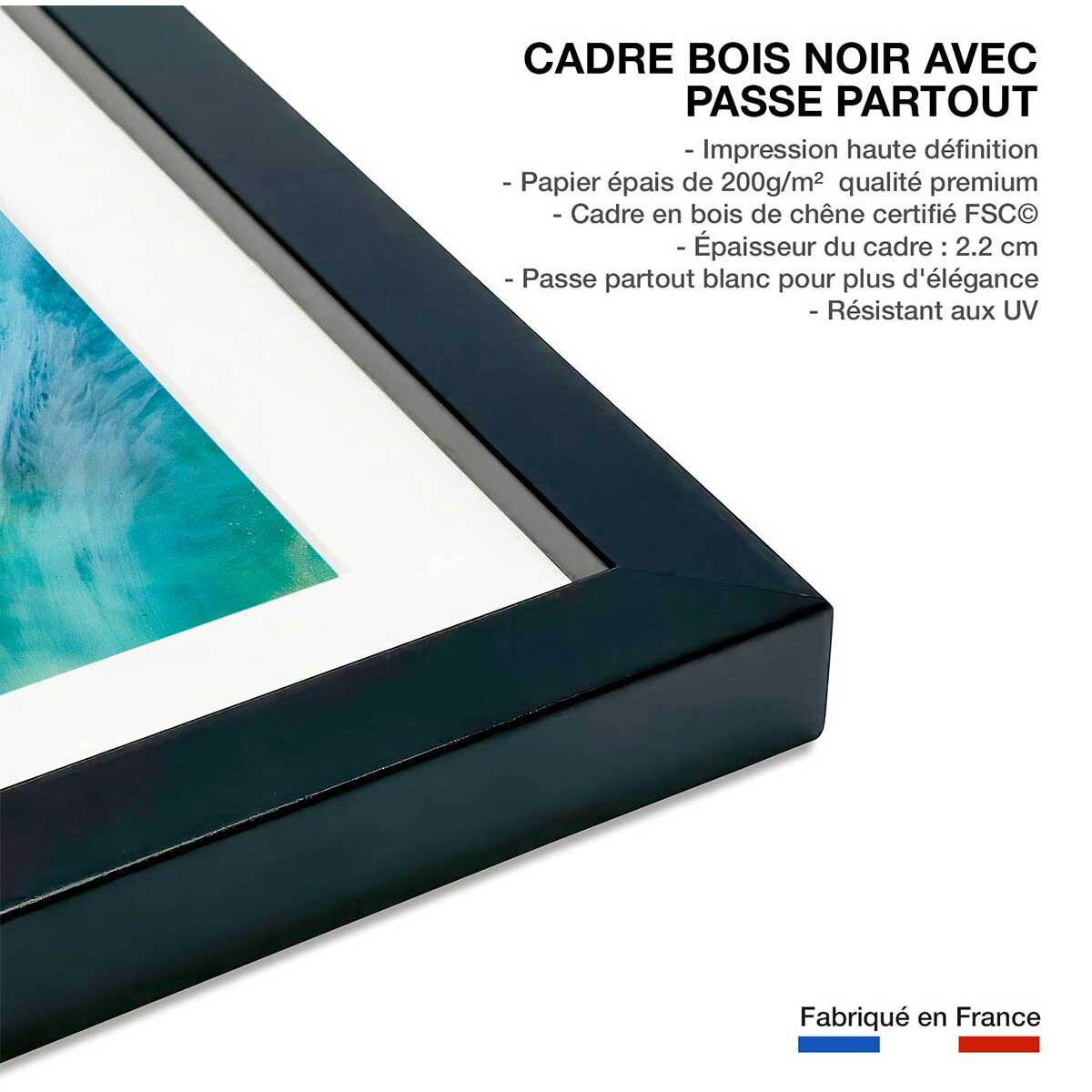 Poster bleu nebuleux Affiche + cadre en bois - Noir