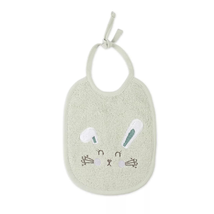 Bavoir enfant pur coton 420 g/m² brodé vert Petit lapin vert d'eau