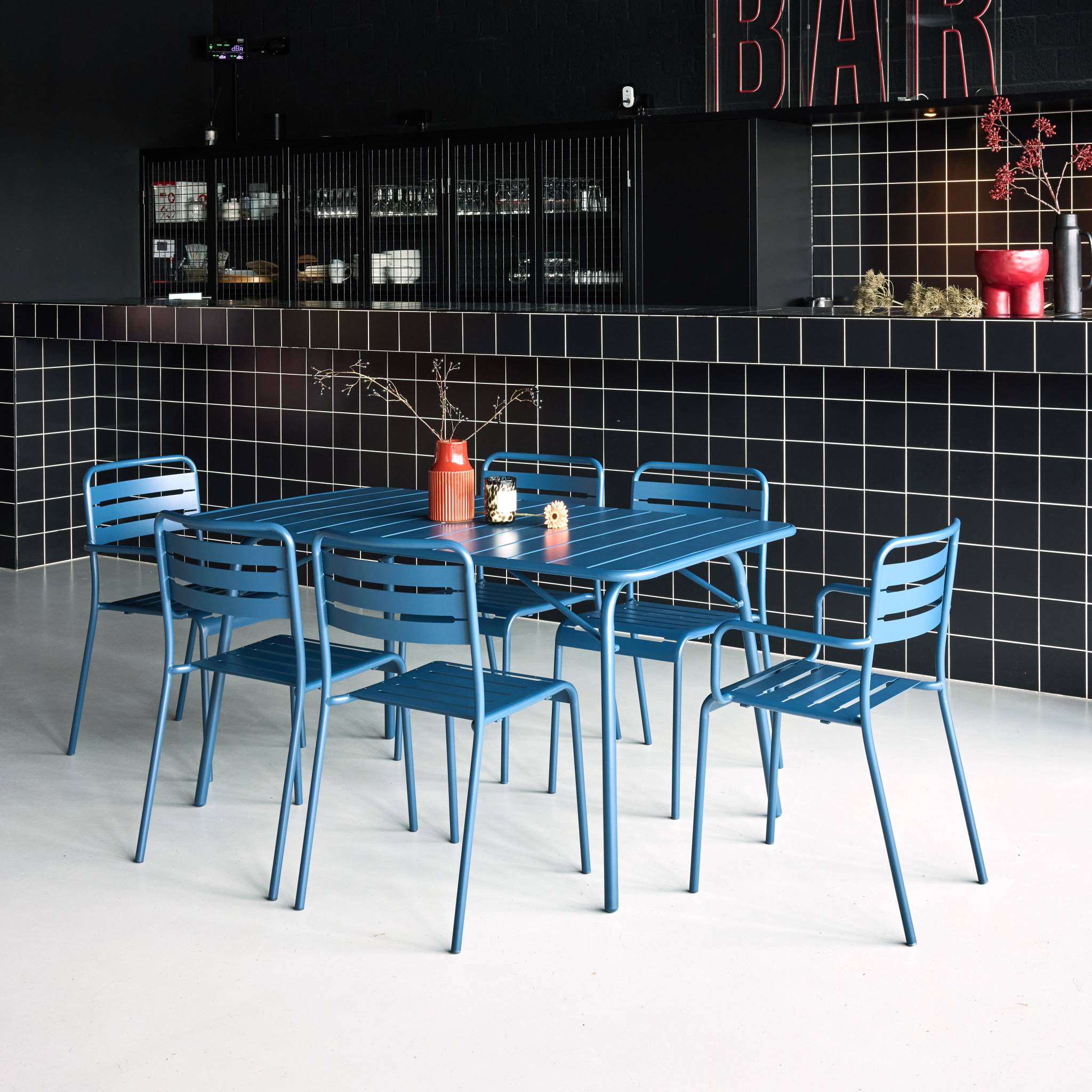 Table de jardin pliante métal + 6 assises AMÉLIA