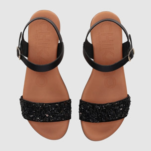 Sandalias de Piel - Negro - Tacón: Bajo