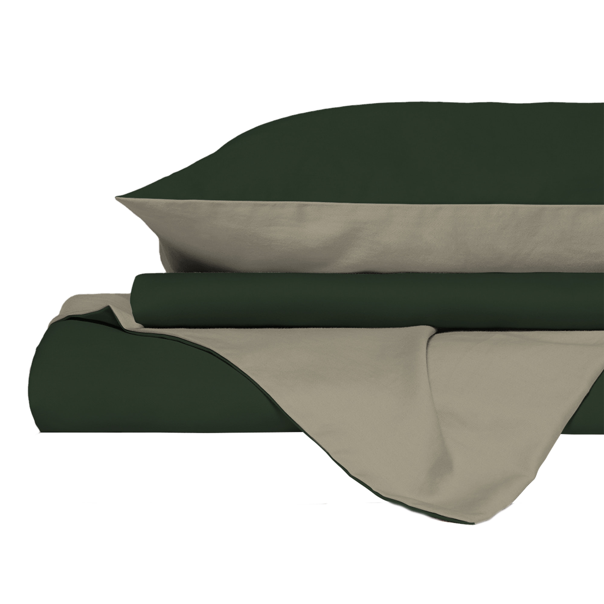 PARURE COPRIPIUMINO NATURAL COLOR, 100% Cotone, Made in Italy - VERDE OLIVA/TORTORA