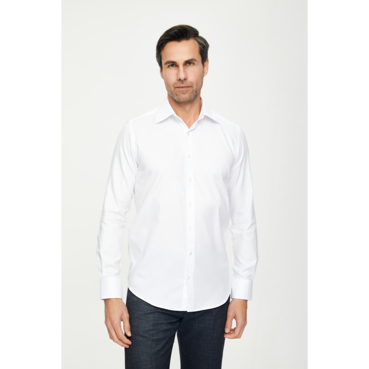 Camicia Uomo 1 Bottone Italiano Slim Cotone Unito Bianco