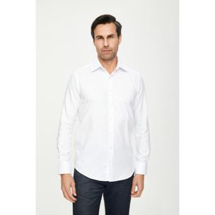 Camicia Uomo 1 Bottone Italiano Slim Cotone Unito Bianco