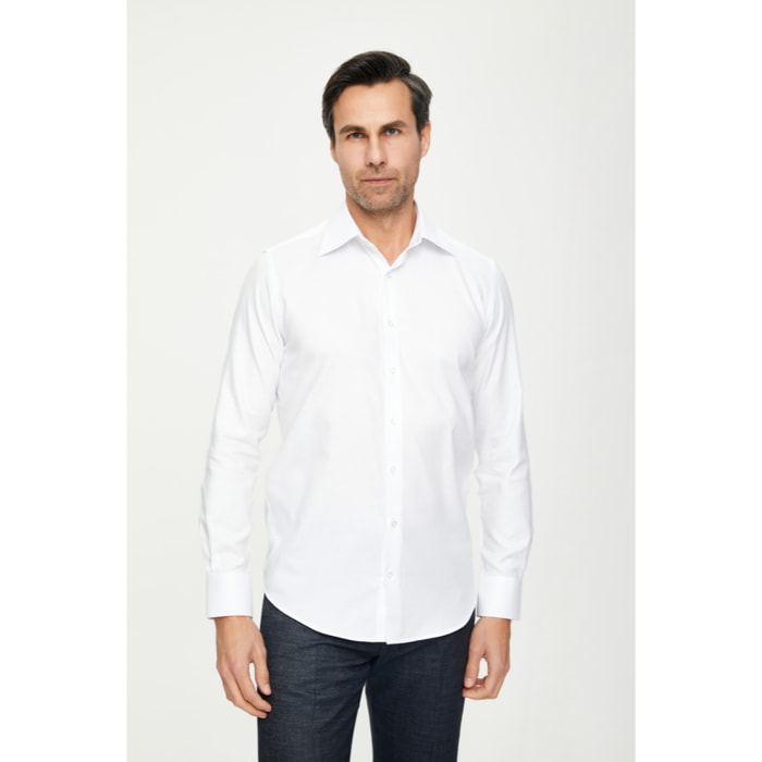 Camicia Uomo 1 Bottone Italiano Slim Cotone Unito Bianco