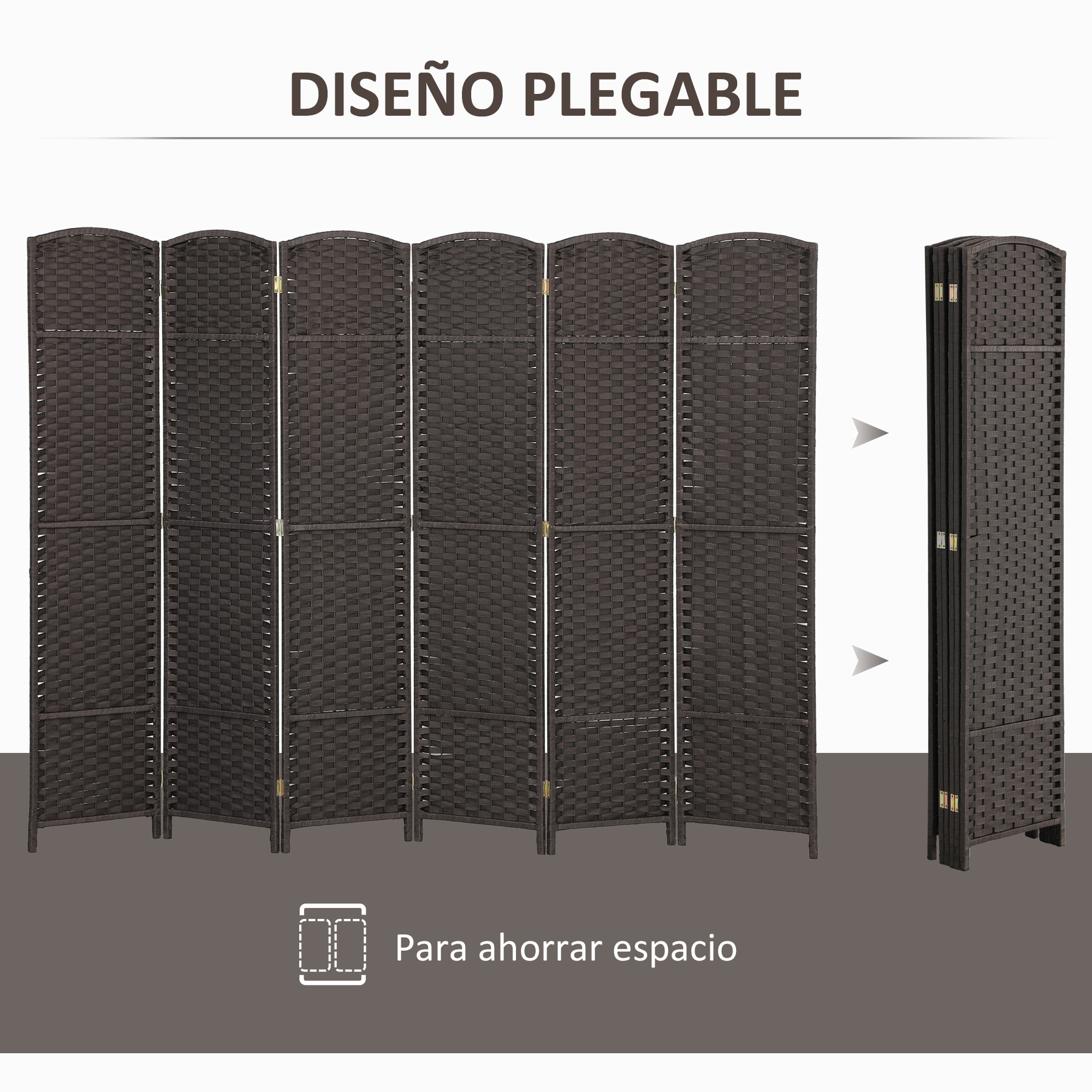 Biombo de 6 Paneles 240x170 cm Separador de Ambientes Plegable Biombo Separador de Ambientes para Salón Dormitorio Oficina Marrón