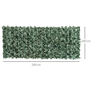 Seto Artificial Ocultación Jardín en Rollo 2,4x1 m Pantalla de Valla de Privacidad de Hiedra Artificial para Terraza Balcón Exterior Decoración de Hojas Verde