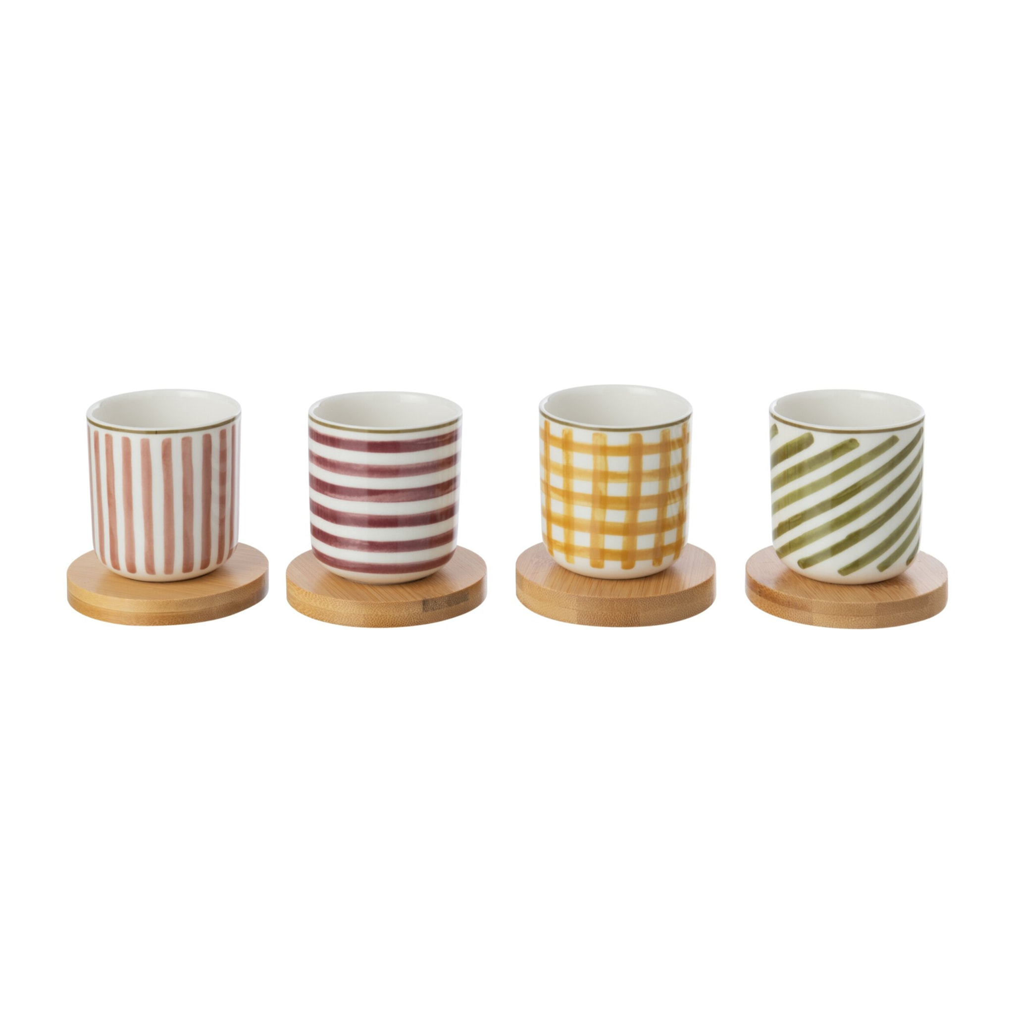 J-Line boîte de 4 tasses - grès - bordeaux/vert olive
