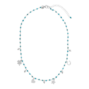 Collana Rosario con Howlite Turchese e Ciondoli Argentati