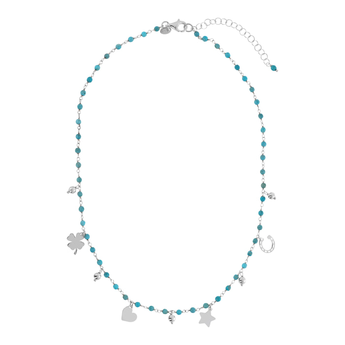 Collana Rosario con Howlite Turchese e Ciondoli Argentati